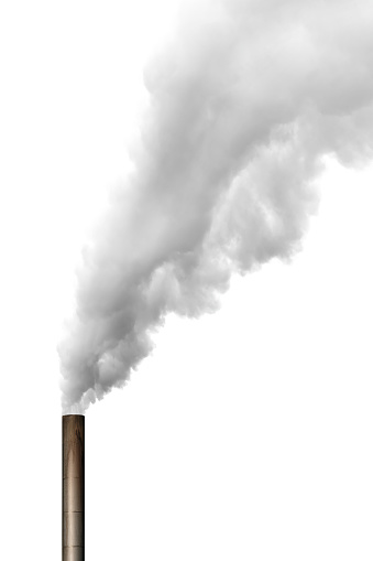 thick white smoke with chimney, isolated on white, vertical frame (XL)