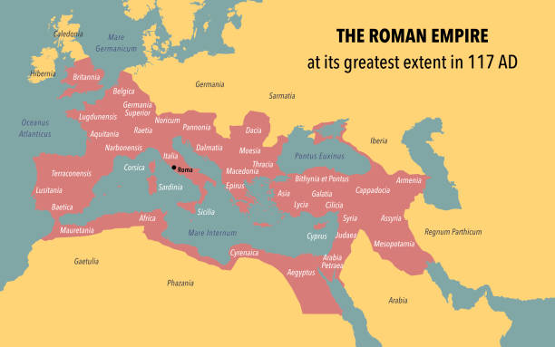 The size of Roman Empire at its greatest extent Map of Roman Empire territory at its peak empire stock illustrations