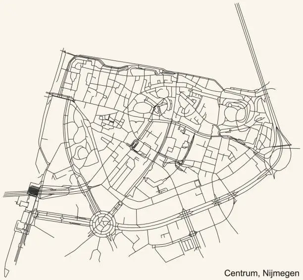Vector illustration of Street roads map of the NIJMEGEN-CENTRUM DISTRICT, NIJMEGEN