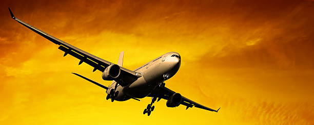 istock jet airplane landing at sunset 136919409