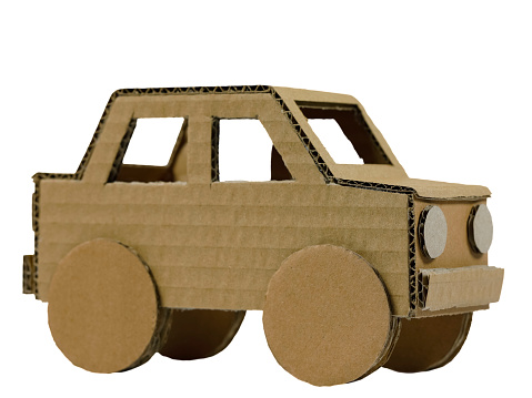 Car model made of cardboard. Recycled packaging material has been used to handcraft this car model.