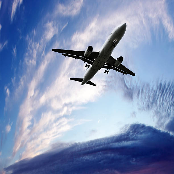 istock jet airplane landing at twilight 136919798