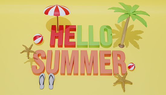 3d text rendering 3d hello summer, suitable for your summer content.