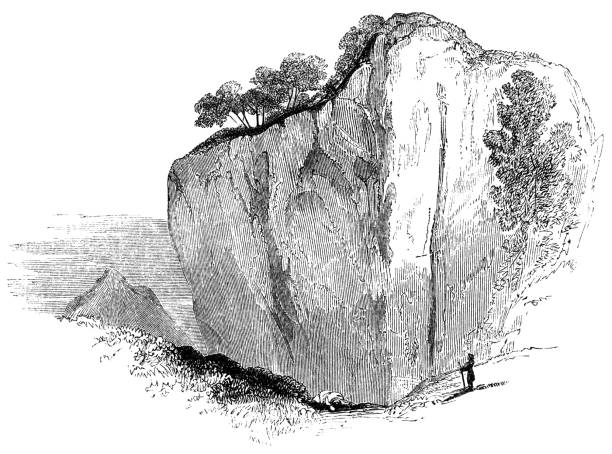 Tarpeian Rock at Capitoline Hill in Ancient Rome, Italy - 5th Century BC Tarpeian Rock at Capitoline Hill in ancient Rome, Italy (circa 5th century BC) from the Works of William Shakespeare. Vintage etching circa mid 19th century. capitoline hill stock illustrations