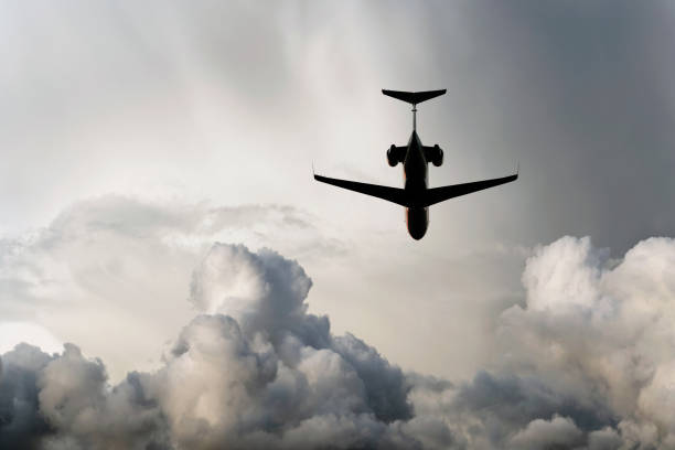 XXL corporate jet airplane flying in storm