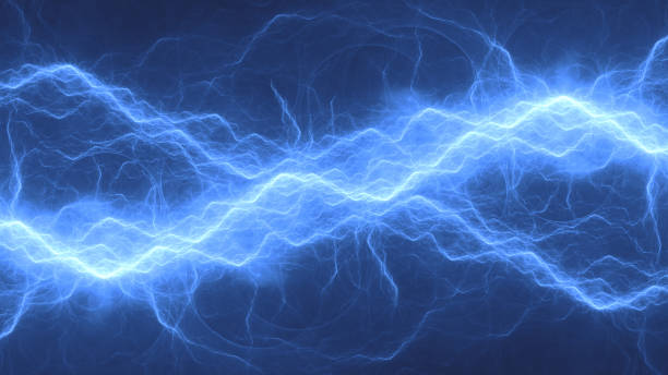istock Blue fractal lightning background, electrical abstract 1369201175