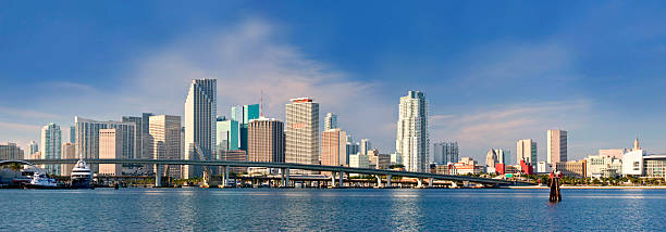 Panorama skyline view of downtown buildings in Miami Florida stock photo