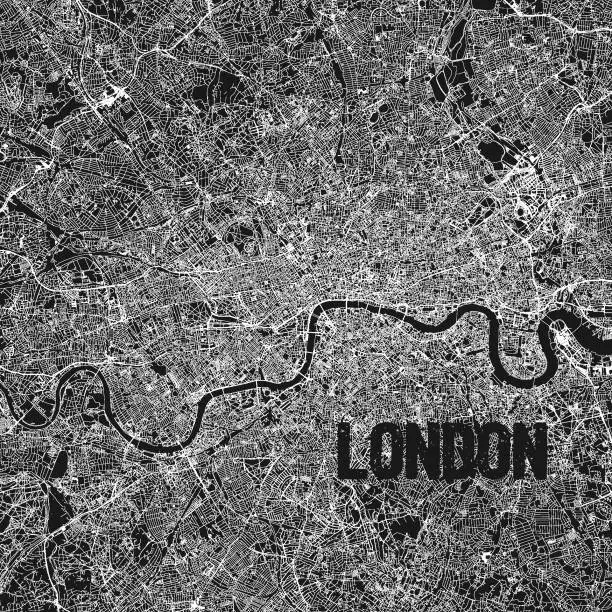 Vector illustration of London UK City Map in Black and White Color in Retro Style. Outline Map. Vector Illustration.