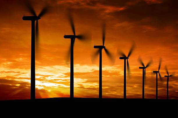 XXL wind farm silhouette wind farm in silhouette at dusk (XXL) landscape alternative energy scenics farm stock pictures, royalty-free photos & images