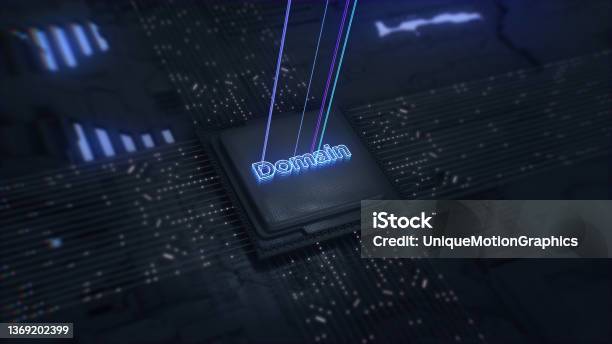 Domaindigital Futuristic Textadvanced Technology Concept Visualization Circuit Board Cpu Processor Microchip Starting Artificial Intelligence Digitalization Of Neural Networking And Cloud Computing Data Stock Photo - Download Image Now