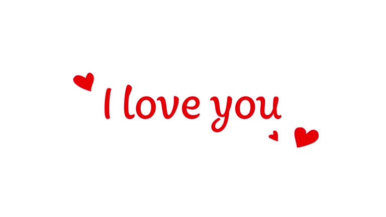 Handwritten words I love you, red letters with hearts highlighted on a white background. Template for congratulations, recognition. Valentine's Day Greeting Card