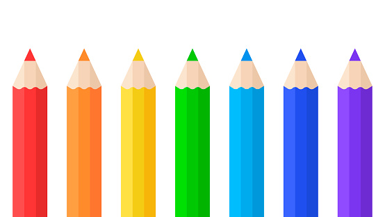 A set of wooden pencils of different colors. Stationery. Items for school. Vector illustration
