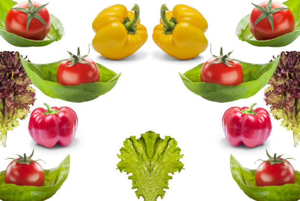 Pattern of young and fresh vegetables, tomatoes and peppers.