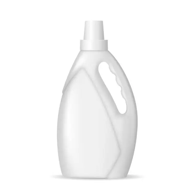 Vector illustration of Realistic white plastic bottle for liquid laundry detergent, fabric softener, dishwashing chemicals