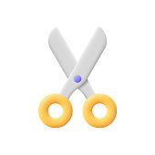 istock Scissors with handles. Education, medicine, hairdressing supplies, stationery. 3d vector icon. Cartoon minimal style. 1369204833