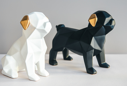 Decorative figurines in the form of dogs close-up.