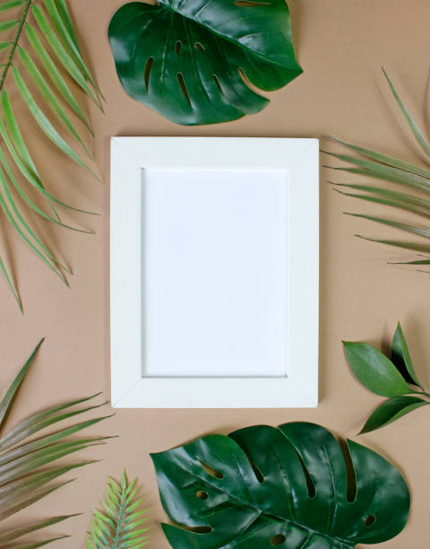 istock tropical palm leaves background copy space . Flat lay, nature concept, mockup 1369206055