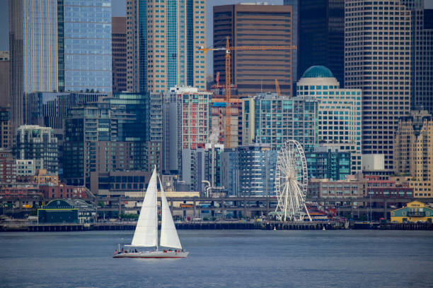 Skyline of downtown Seattle, Washington Downtown Seattle and Puget Sound seattle photos stock pictures, royalty-free photos & images