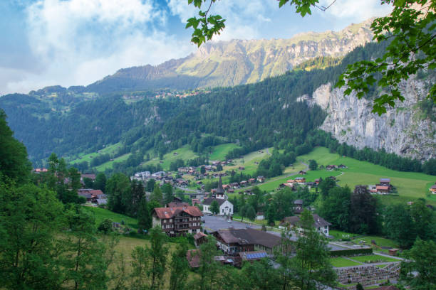 istock Lauterbrunnen town view from air 1369211959