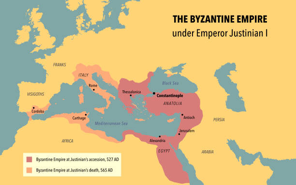 The Byzantine Empire under Justinian I The Byzantine empire under Emperor Justinian I, before his accession and after his death byzantine stock illustrations