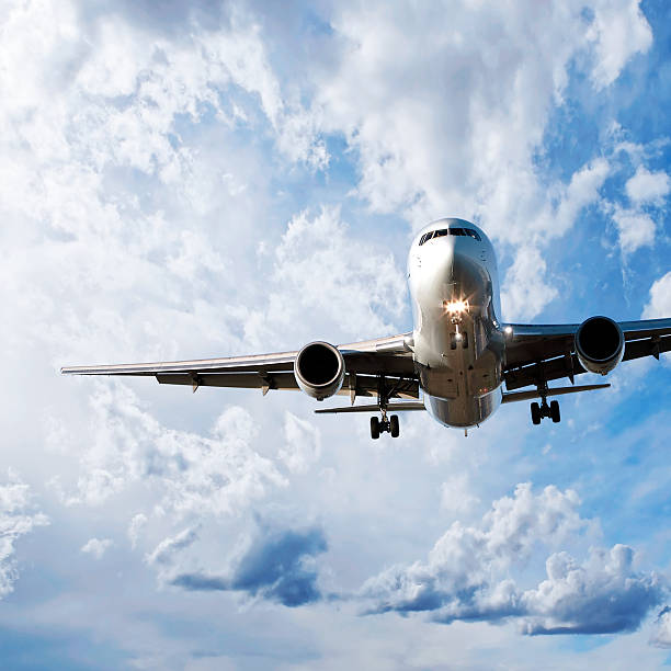 istock jet airplane landing in bright sky 136921345