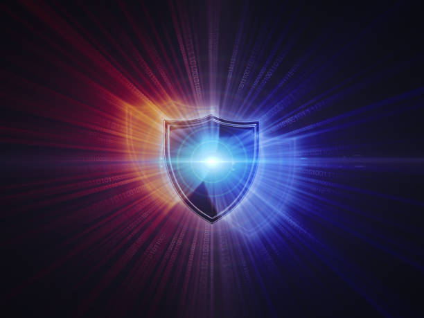 Shield. Network Security Lights Network security concept. 3D render shield stock pictures, royalty-free photos & images