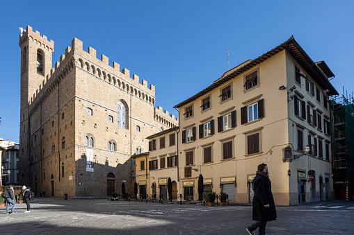 Florence, Italy. January 2022.  view of the Bargello National Museum building in the city center