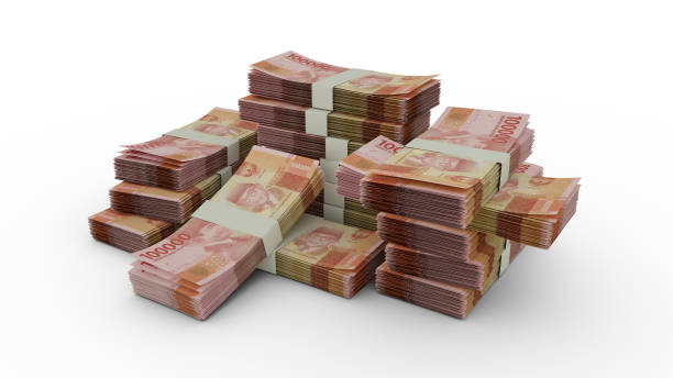 Stack of Indonesian rupiah notes. 3D rendering of bundles of banknotes