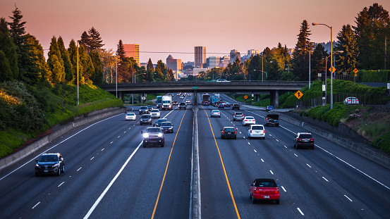 City traffic.\nPortland, Oregon, USA.