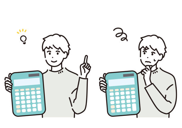 Illustration set of man with calculator. Vector. Illustration set of man with calculator. Vector. solvency stock illustrations