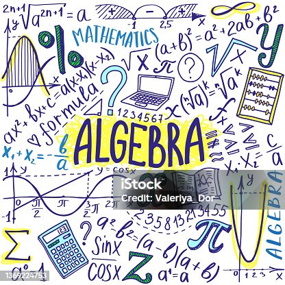 istock Maths symbols icon set. Algebra or mathematics subject doodle design. Education and study concept. Back to school background for notebook, not pad, sketchbook. Hand drawn illustration. 1369224753