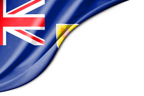 The image shows the flag of Turks and Caicos Islands, featuring a deep blue field with the Union Jack in the upper corner. The territorial shield displays a conch shell, a lobster, and a Turk’s head cactus, representing the islands’ natural heritage.