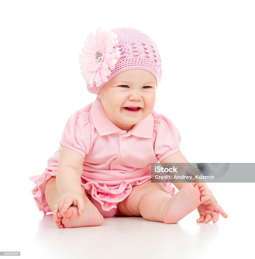 Little Cute Babygirl In Pink Dress Isolated Stock Photo - Download ...