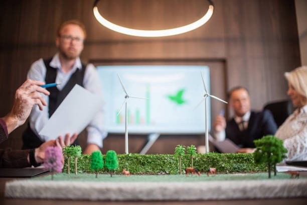 Businessmen talking about wind energy