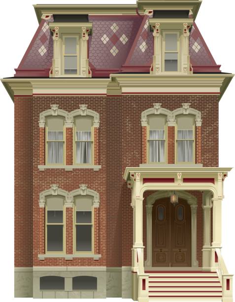 Victorian House An illustrated red brick Victorian House. victorian houses exterior stock illustrations