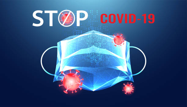 istock Abstract New Coronavirus Omicron SARS-CoV-2 virus outbreak concept Mask Stop covid on blue the background 1369237916