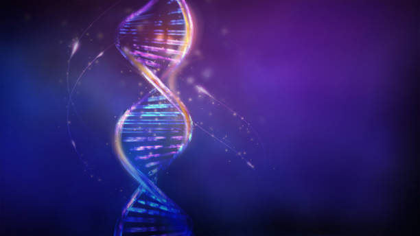 istock DNA double helix glowing on a violet-blue background, 3D render. 1369239970