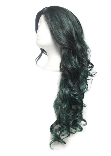istock Black With Green Wig on Mannequin head with white background 1369240866