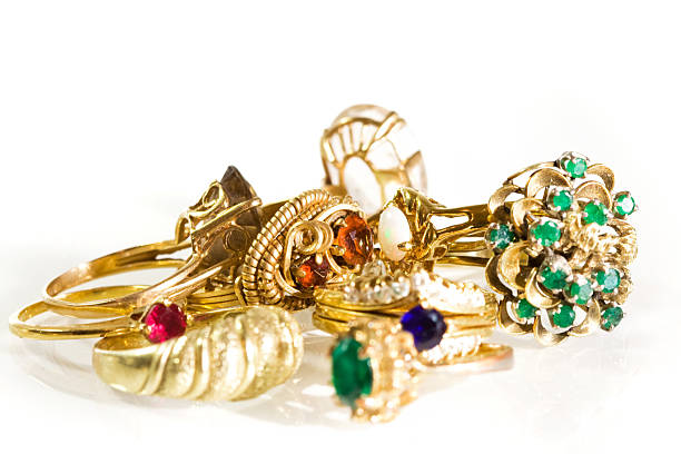 sammlung von vintage-ringe - jewelry gold old ring stock-fotos und bilder