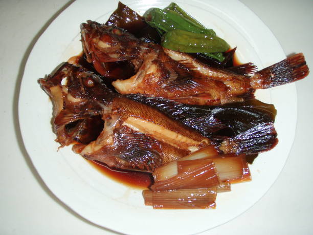 白い料理に醤油和食「�ニツケ」の和食の釣り魚「mebaru」。 - rockfish ストックフォトと画像