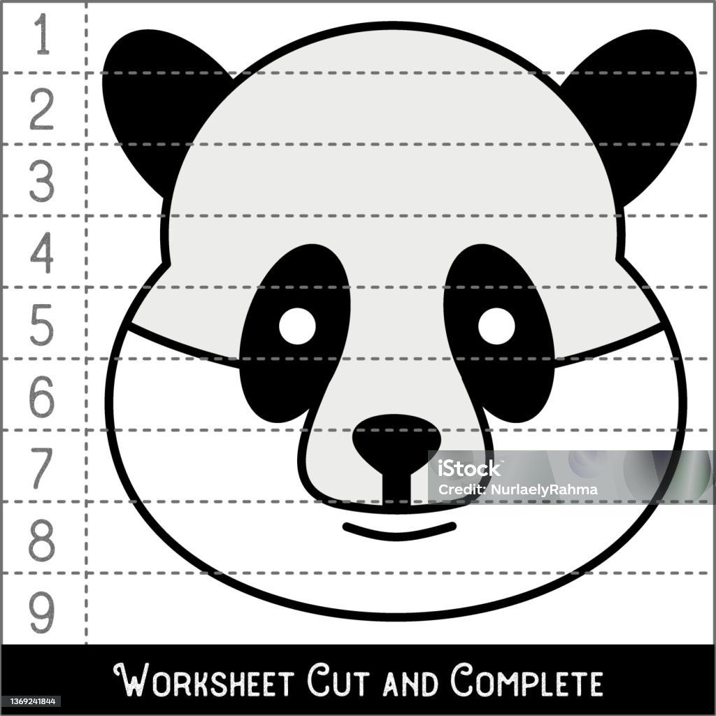 Red Panda Math Worksheet Worksheet Game For Kids Children Math Puzzles Cut And Complete Learning ...