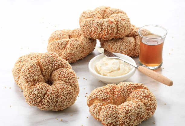 Traditional Turkish bagel simit on the table