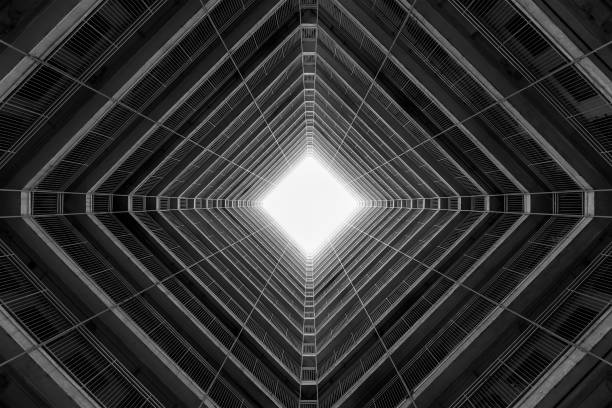 tilt view of high rise residential building of public estate in hong konjg city. modern architecture abstract background pattern - symmetry black and white architecture contemporary imagens e fotografias de stock