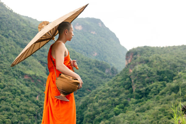 Monks pilgrimage in the forest, keeping the precepts, Religious concept.