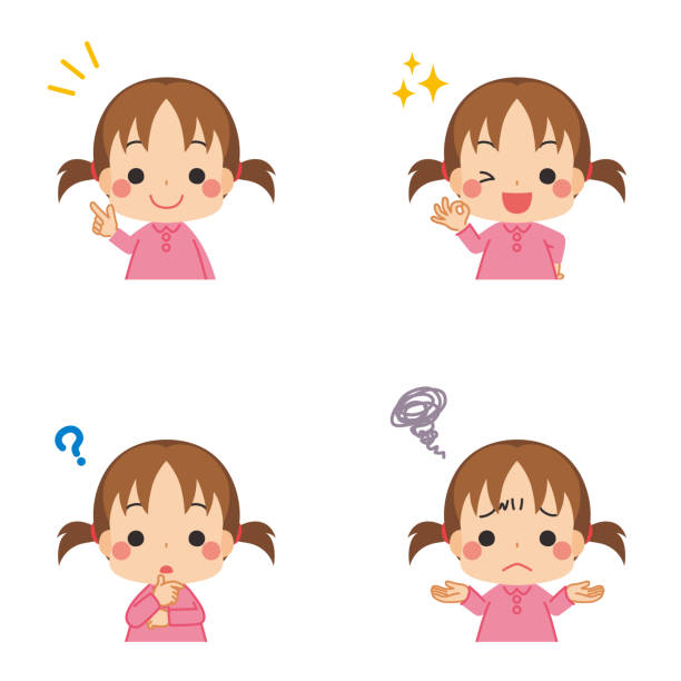 ilustraciones, imágenes clip art, dibujos animados e iconos de stock de niño pequeño y gesto - computer graphic multi colored little girls teenage girls