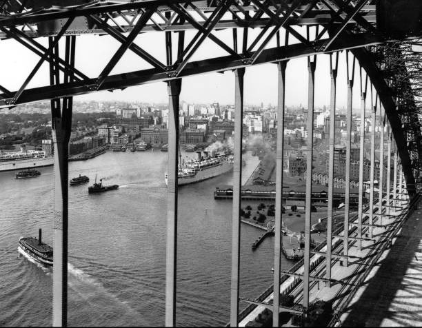 Historical Circular Quay Sydney. Historical Circular Quay Sydney viewed from  from the Sydney harbour bridge in 1934. 1934 stock pictures, royalty-free photos & images