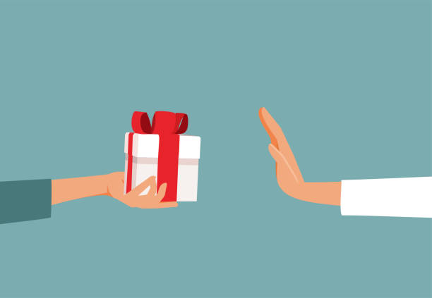 Hand Refusing Bribe Gift Vector Conceptual Illustration Person rejecting an unsolicited unwanted bribery present bribing stock illustrations
