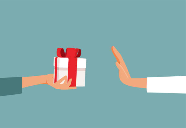 Hand Refusing Bribe Gift Vector Conceptual Illustration Person rejecting an unsolicited unwanted bribery present corruption stock illustrations