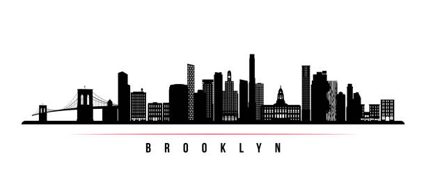illustrations, cliparts, dessins animés et icônes de bannière horizontale de brooklyn. silhouette noire et blanche de brooklyn, nyc. modèle vectoriel pour votre conception. - brooklyn