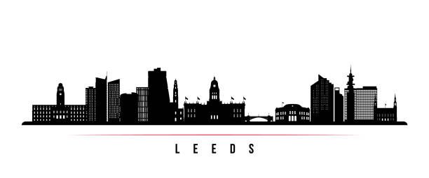 illustrations, cliparts, dessins animés et icônes de bannière horizontale de leeds skyline. silhouette noire et blanche de leeds, royaume-uni. modèle vectoriel pour votre conception. - house residential structure uk contemporary